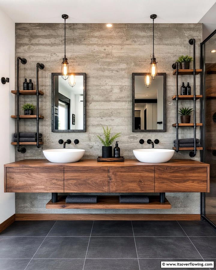 Industrial Concrete Edge - 21 Bathroom Accent Wall Ideas for Bold & Textured Designs