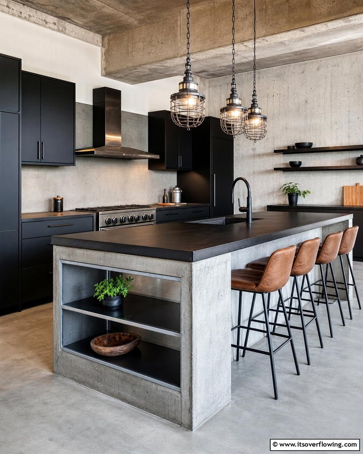 Industrial Concrete Finish - 30 Kitchen Island Decor Ideas for Stylish Functionality