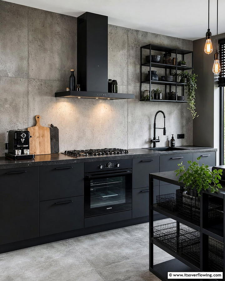 Industrial Concrete Finish - 30 Kitchen Splashback Ideas for Chic and Practical Walls