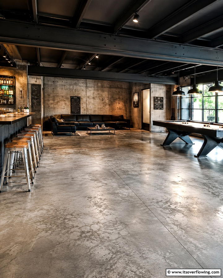 Industrial Concrete Finish - 25 Man Cave Flooring Ideas for a Masculine Retreat