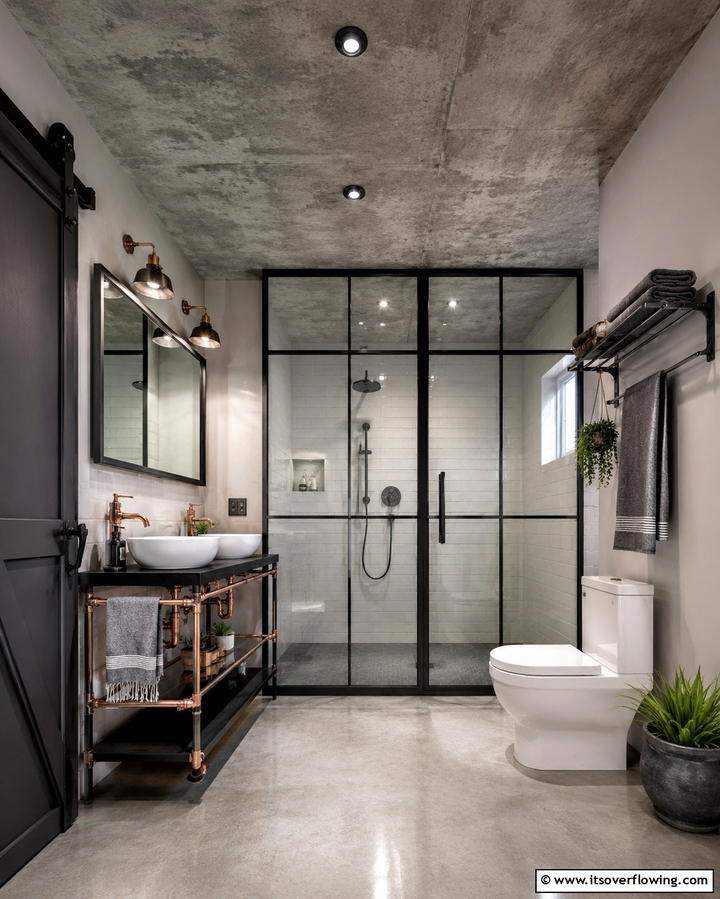 Industrial Concrete Finishes - 30 Inspiring Bathroom Ceiling Ideas for Modern Homes