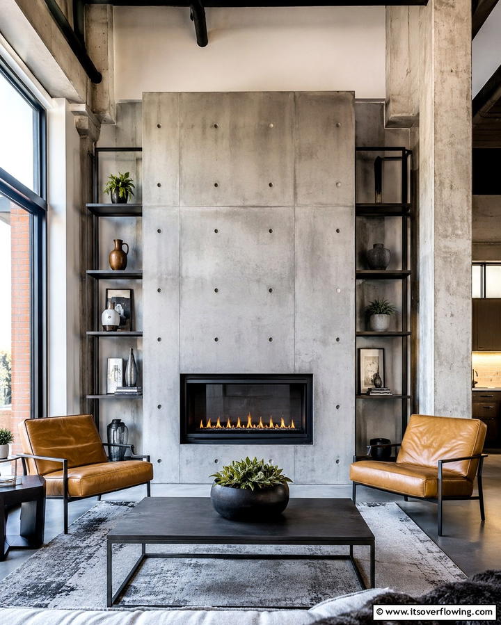 Industrial Concrete Fireplace Wall - 30 Fireplace Wall Ideas to Transform Your Living Space
