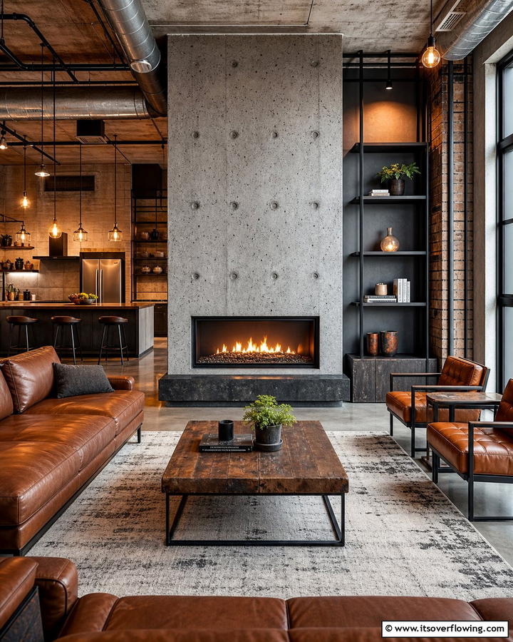 Industrial Concrete Fireplace - 21 Modern Fireplace Ideas for Cozy Contemporary Living Rooms