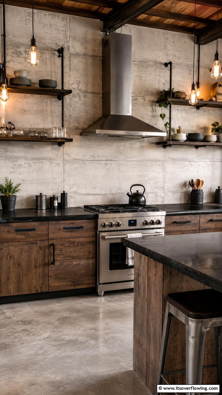 Industrial Concrete Look - 21 Modern White Kitchen Backsplash Ideas for Style