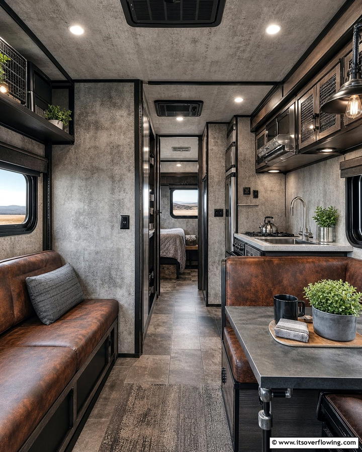 Industrial Concrete Look - 25 RV Wallpaper Ideas for a Stylish and Comfortable Space