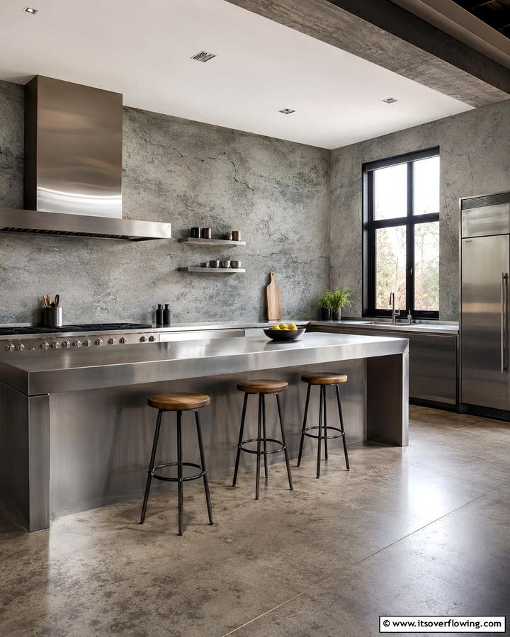 Industrial Concrete Look - 30 Kitchen Wallpaper Ideas- Bold Backsplashes & Accent Walls