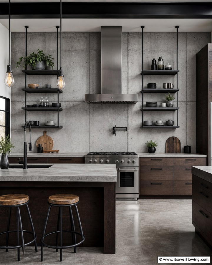 Industrial Concrete Style - 21 Kitchen Backsplash Ideas for Striaking Visual Impact