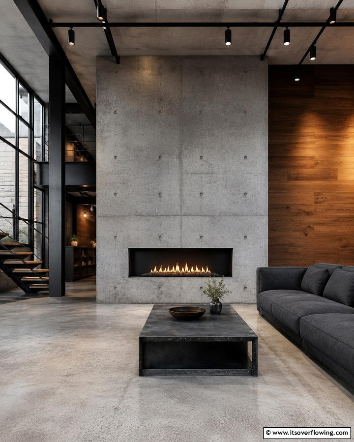 Industrial Concrete - 25 Fireplace Accent Wall Ideas for a Stunning Focal Point