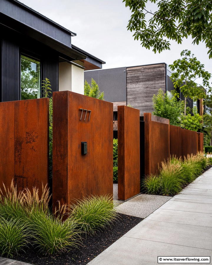 Industrial Corten Steel Fence - 21 Front Yard Fence Ideas to Enhance Privacy and Style