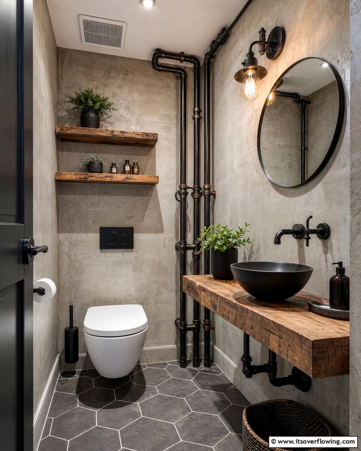 Industrial Design Elements - 25 Downstairs Toilet Ideas for Small Spaces