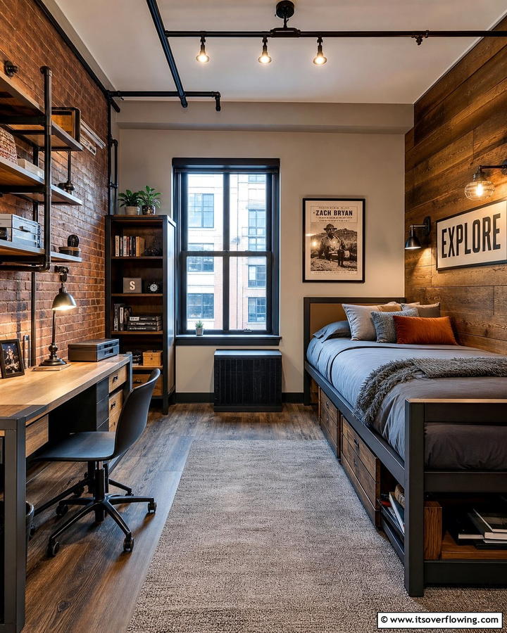 Industrial Design Elements - 25 Boys Dorm Room Ideas for Stylish Spaces