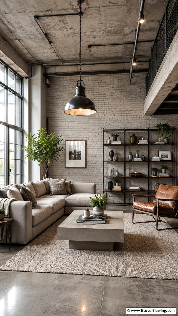 Industrial Details in Greige Living Room - 30 Greige Living Room Ideas for Neutral & Warm Modern Spaces