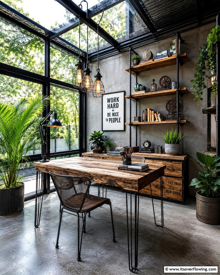 Industrial Edge - 20 Sunroom Office Ideas for a Productive Workspace