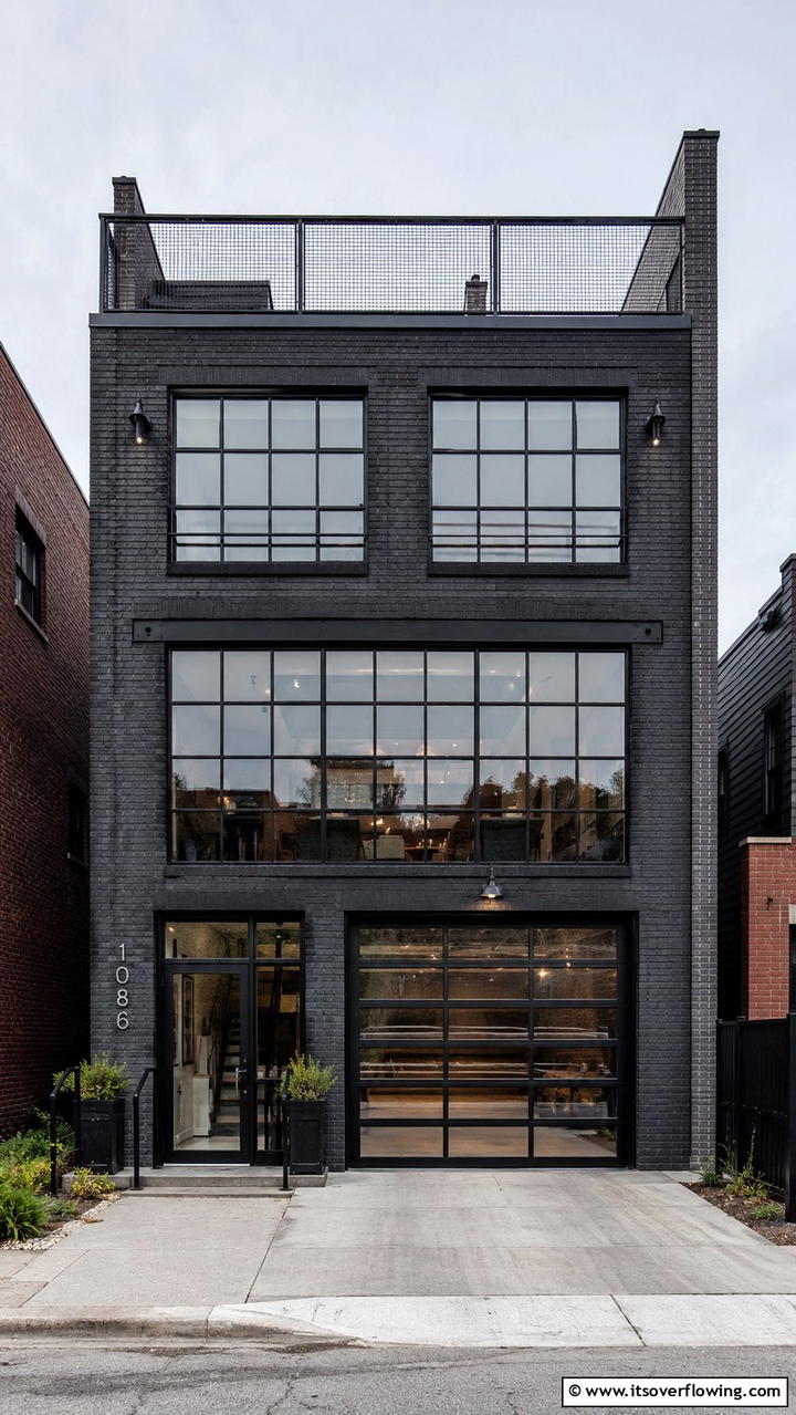Industrial Edge Black Brick Home - 30 Black Brick House Exteriors for Bold Curb Appeal