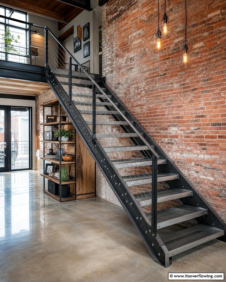 Industrial Edge Bold Metal Staircase - 21 Creative Staircase Design Ideas for Modern Homes