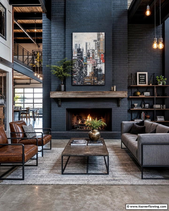 Industrial Edge Expression - 21 Painted Brick Fireplace Makeovers for Modern Interiors