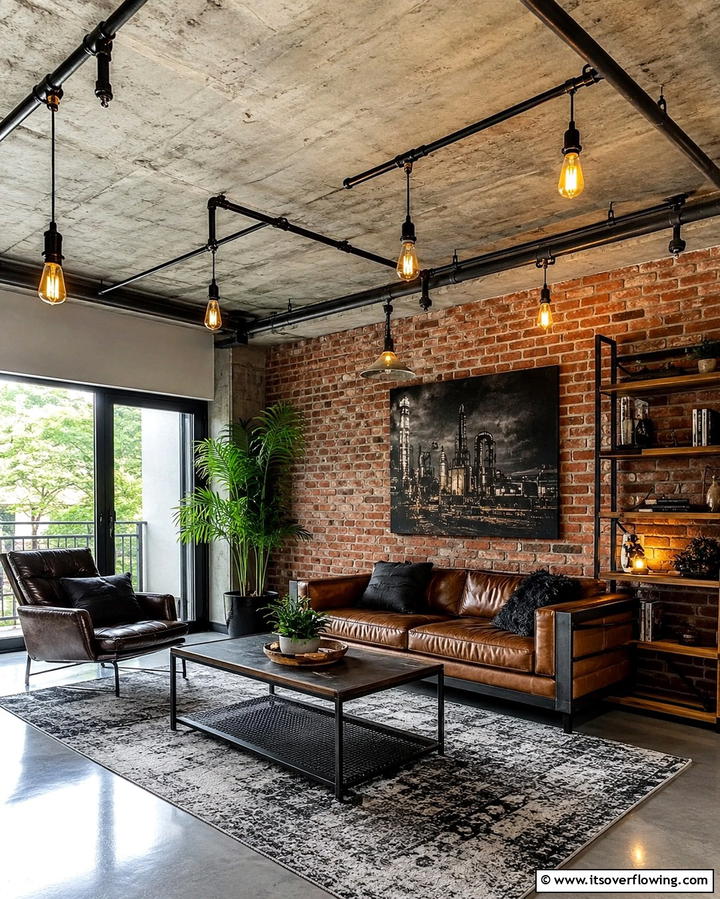 Industrial Edge Illumination - 30 Living Room Ceiling Lighting Ideas- Elevate Your Space
