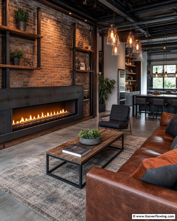 Industrial Edge Linear Fireplace - 30 Linear Fireplace Ideas for Modern Home Heating