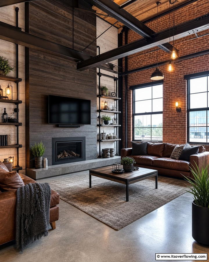 Industrial Edge Shiplap Feature - 21 Shiplap Fireplace Design Ideas to Cozy Up Your Home