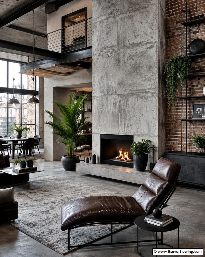 Industrial Edge with Concrete Stone - 25 Floor-to-Ceiling Stone Fireplace Ideas for Cozy Homes