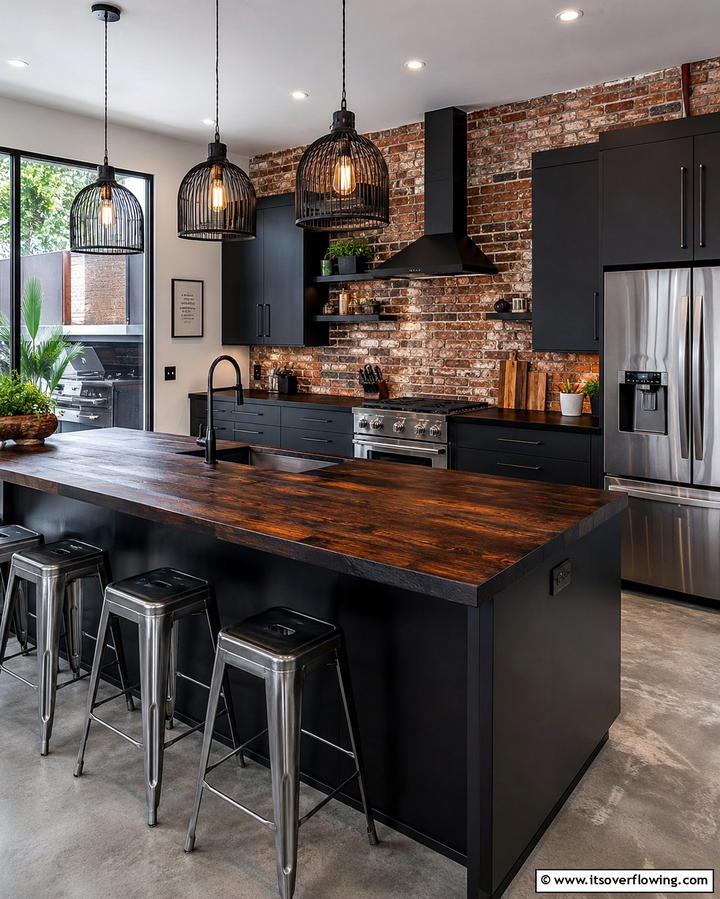 Industrial Edge with Dark Stained Wood Countertops - 20 Wood Countertop Ideas for a Natural and Stylish Kitchen