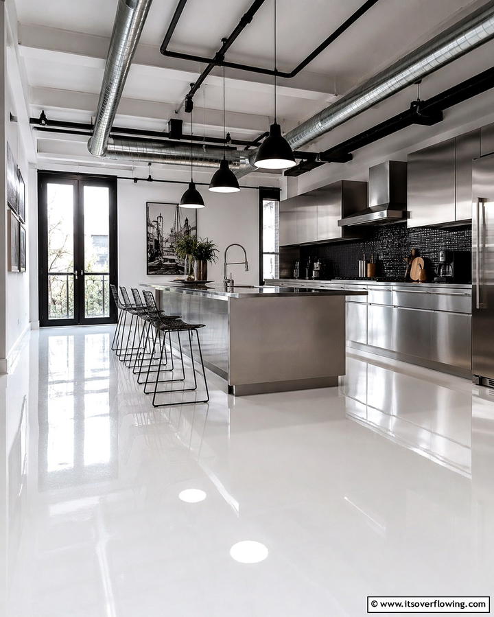 Industrial Edge with Epoxy Floors - 25 Kitchen Floor Ideas to Transform Your Cooking Space