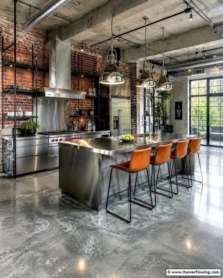 Industrial Edge with Grey Floors - 30 Kitchens with Grey Floors- Sleek & Modern Flooring Ideas