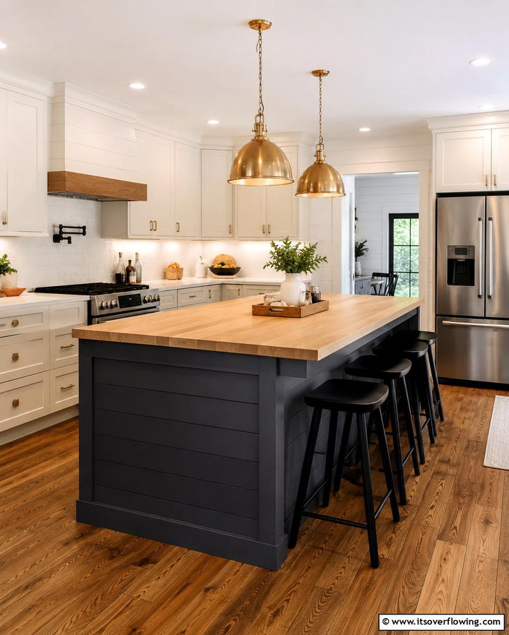Industrial Edge with Metal Accents - 25 Shiplap Kitchen Island Ideas for a Farmhouse Feel