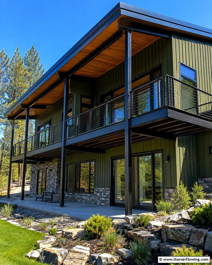 Industrial Edge with Metal Accents - 25 Green House Exterior With Black Trim Ideas