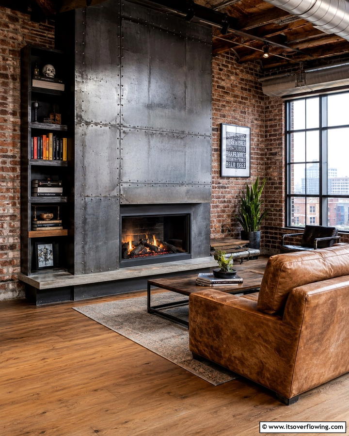 Industrial Edge with Metal Finishes - 25 Off-center Fireplace Ideas for a Unique and Modern Living Room