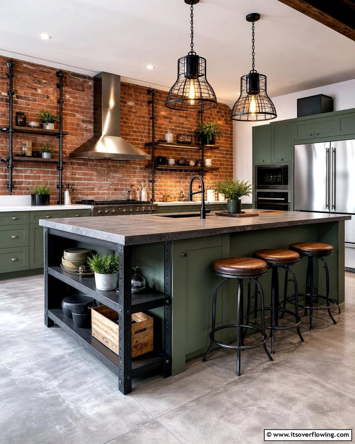Industrial Edge with Metal Finishes - 20 Sage Green Kitchen Island Ideas for a Fresh Look