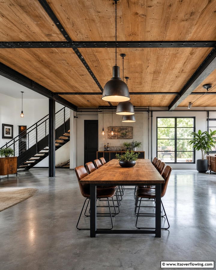 Industrial Edge with Plywood and Metal AccentsOne - 25 Plywood Ceiling Ideas for a Rustic Look