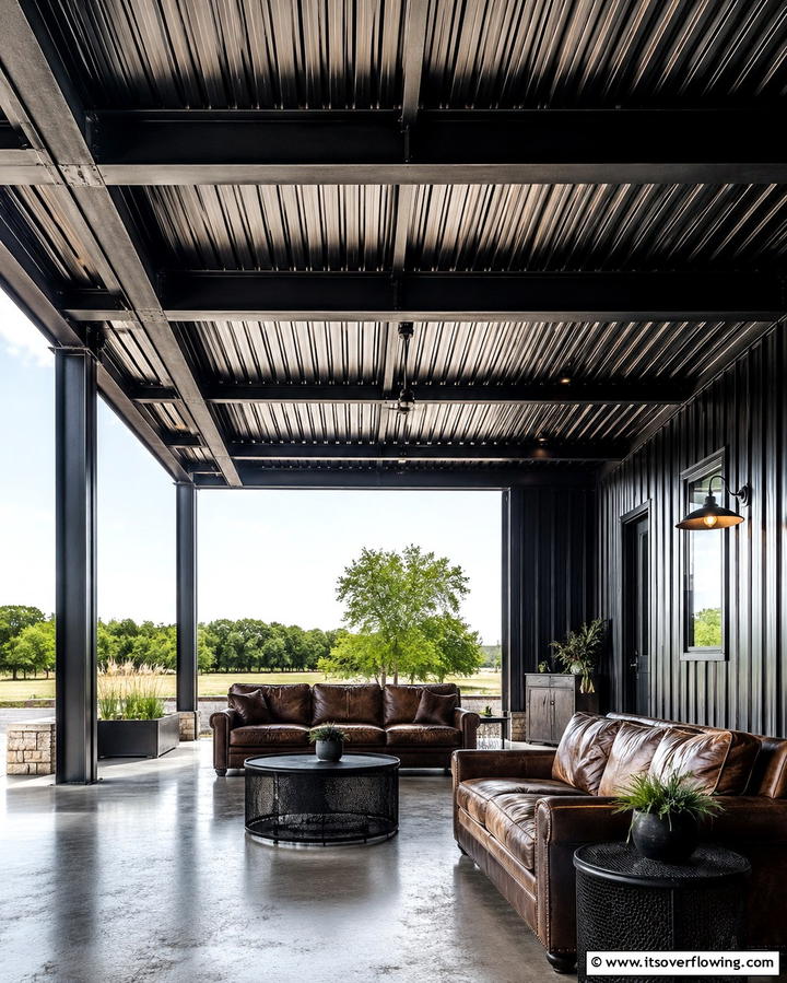Industrial Edge with Ribbed Metal Roof - 25 Metal Roof Porch Design Ideas for a Durable Space