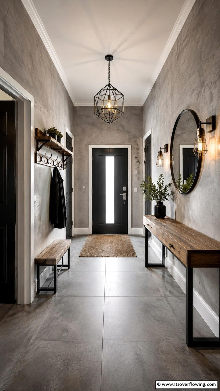 Industrial Entryway Statement - 30 Grey and White House Interior Ideas- Minimalist Elegance