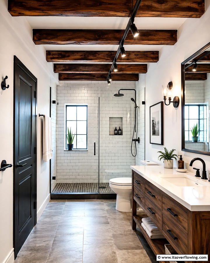 Industrial Exposed Beams - 30 Inspiring Bathroom Ceiling Ideas for Modern Homes