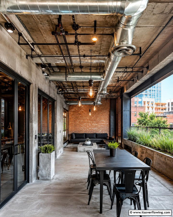 Industrial Exposed Ducts - 30 Porch Ceiling Ideas to Refresh Your Outdoor Entryway
