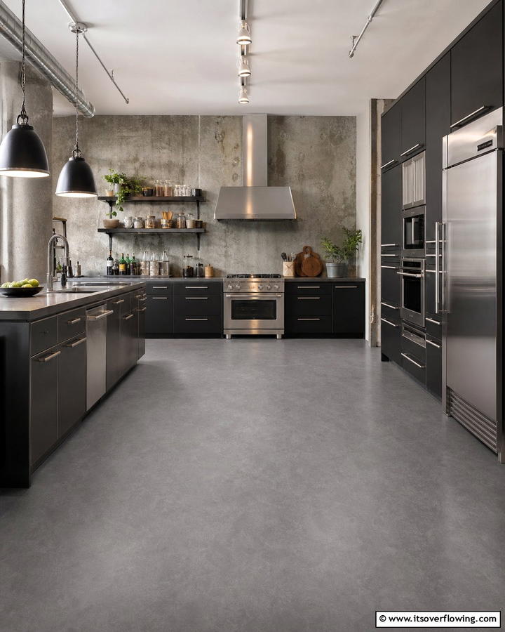 Industrial Gray Linoleum - 20 Linoleum Kitchen Flooring Ideas for a Durable and Stylish Look