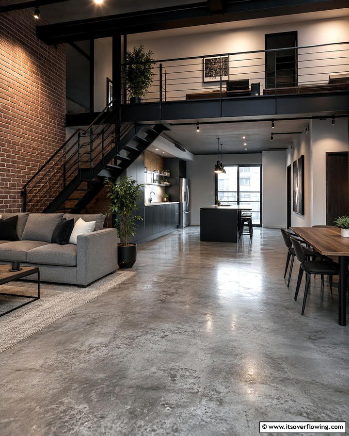 Industrial Gray Stained Concrete - 25 Stained Concrete Floors for a Unique Look
