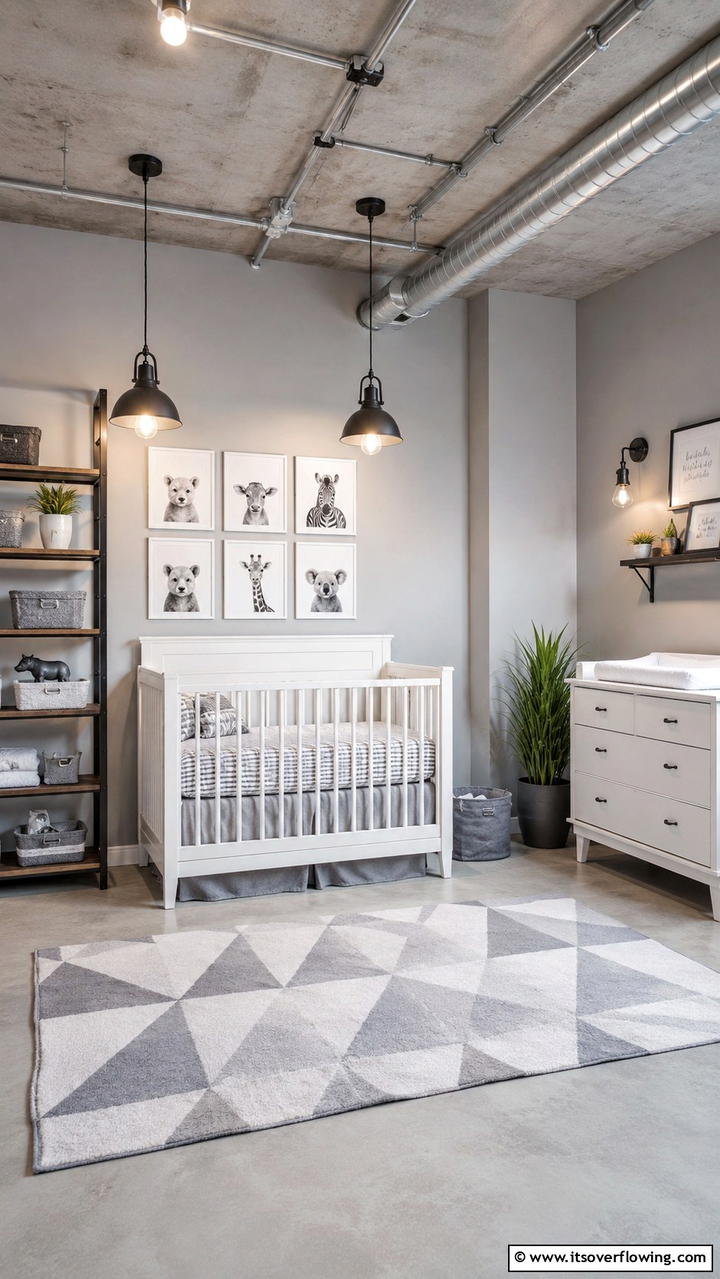 Industrial Grey Lighting Fixtures - 30 Grey Nursery Ideas- Calming & Modern Baby Room Designs