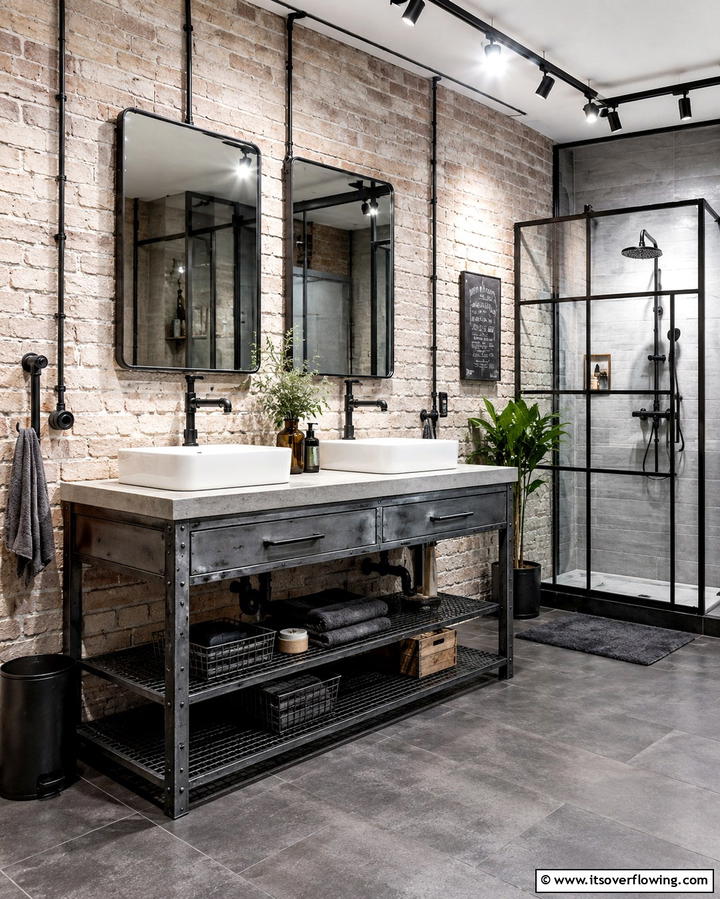 Industrial Grey Metal Vanity - 25 Grey Bathroom Vanity Design Ideas for Modern Homes