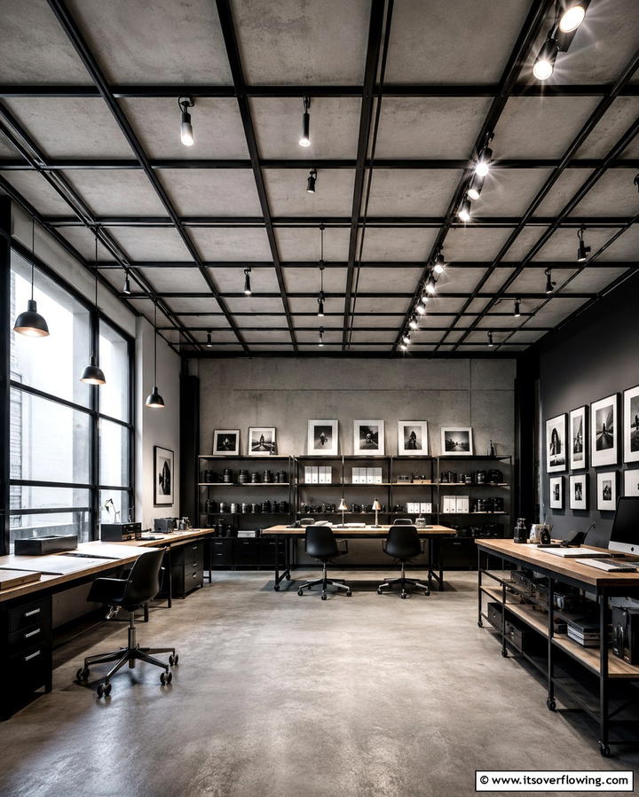 Industrial Grid Patterns - 30 Accent Ceiling Ideas to Elevate Your Space
