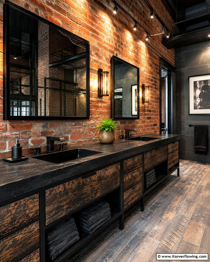 Industrial Inspired Black Countertops - 30 Bathrooms with Black Countertops for Modern Elegance