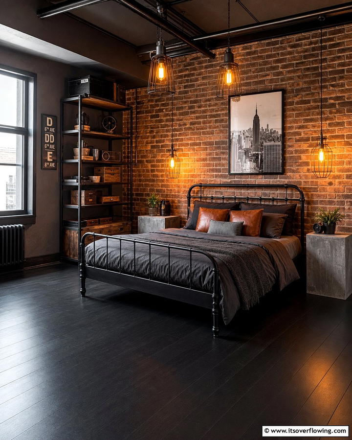 Industrial Inspired Decor - 25 Black Floor Bedroom Ideas for a Bold and Modern Look