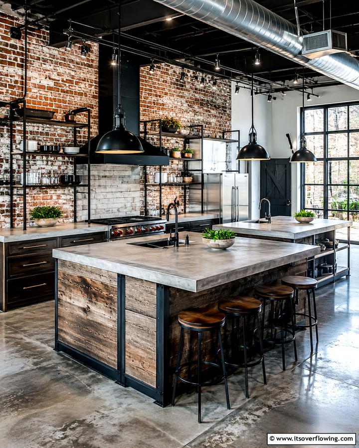 Industrial Inspired Design - 25 Double Island Kitchen Ideas for Spacious Cooking