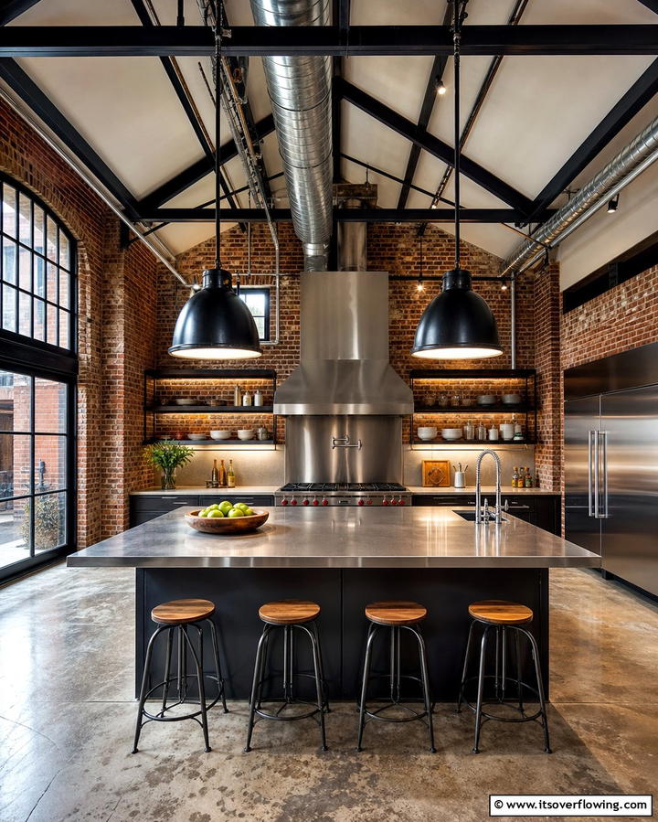 Industrial Inspired Design - 25 Vaulted Ceiling Kitchen Ideas for a Spacious Feel