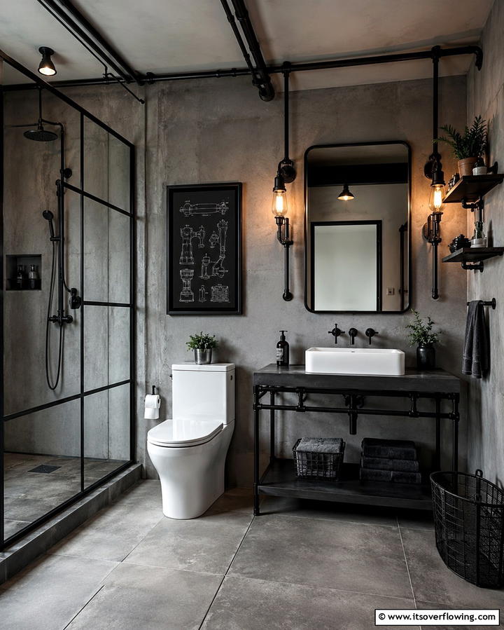 Industrial Inspired Design - 25 Black and Grey Bathroom Ideas for a Sleek Design