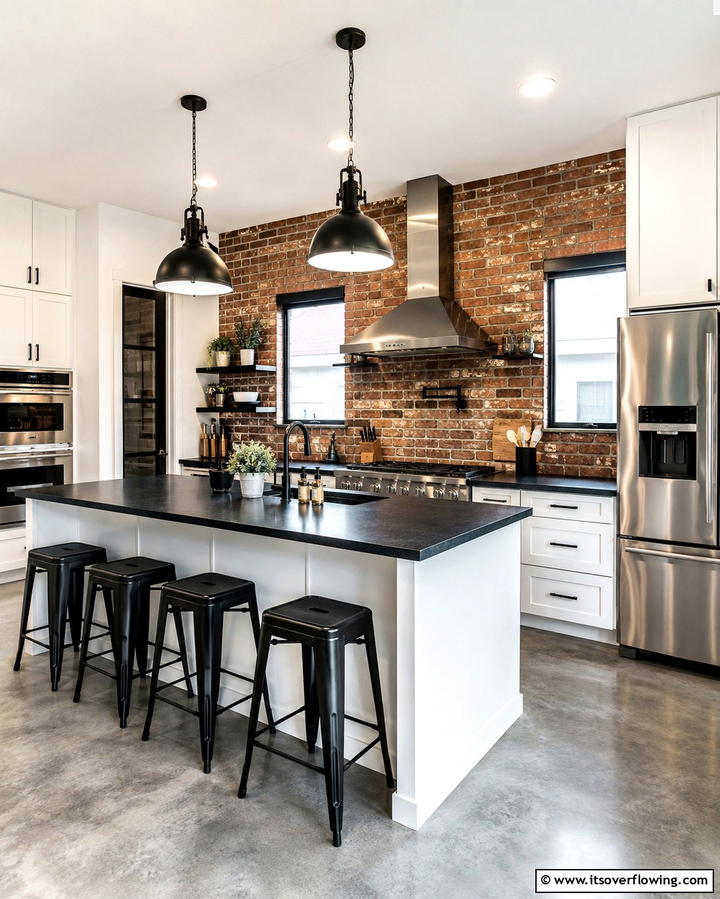 Industrial Inspired Details - 25 Kitchen With White Cabinets and Black Countertops Ideas