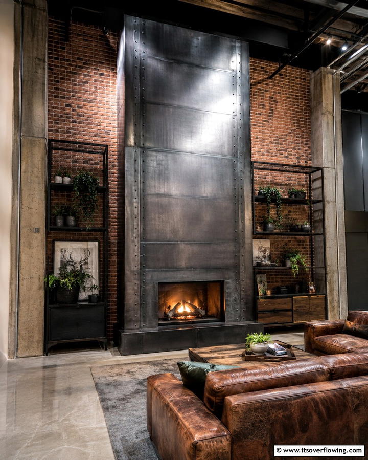 Industrial Inspired Metal Accents - 25 Floor to Ceiling Fireplace Ideas- Stunning & Modern