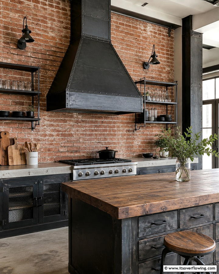Industrial Inspired Range Hood - 25 Range Hood Ideas to Upgrade Your Kitchen Design