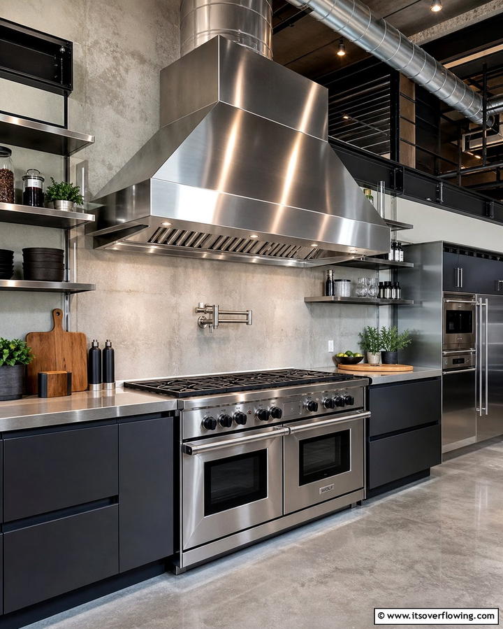 Industrial Inspired Stainless Vent Hood - 25 Kitchen With Stainless Steel Appliances Ideas